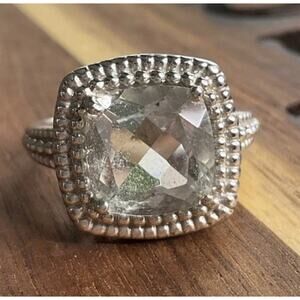 Vintage Sterling Silver Cushion Cut CZ Ring Size 7.5 Halo Engagement Style